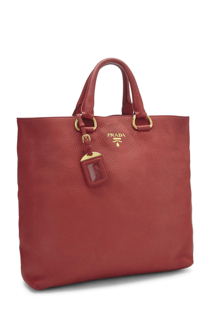 Prada, Pre-Loved Red Vitello Daino Convertible Shopping Tote Medium, Red