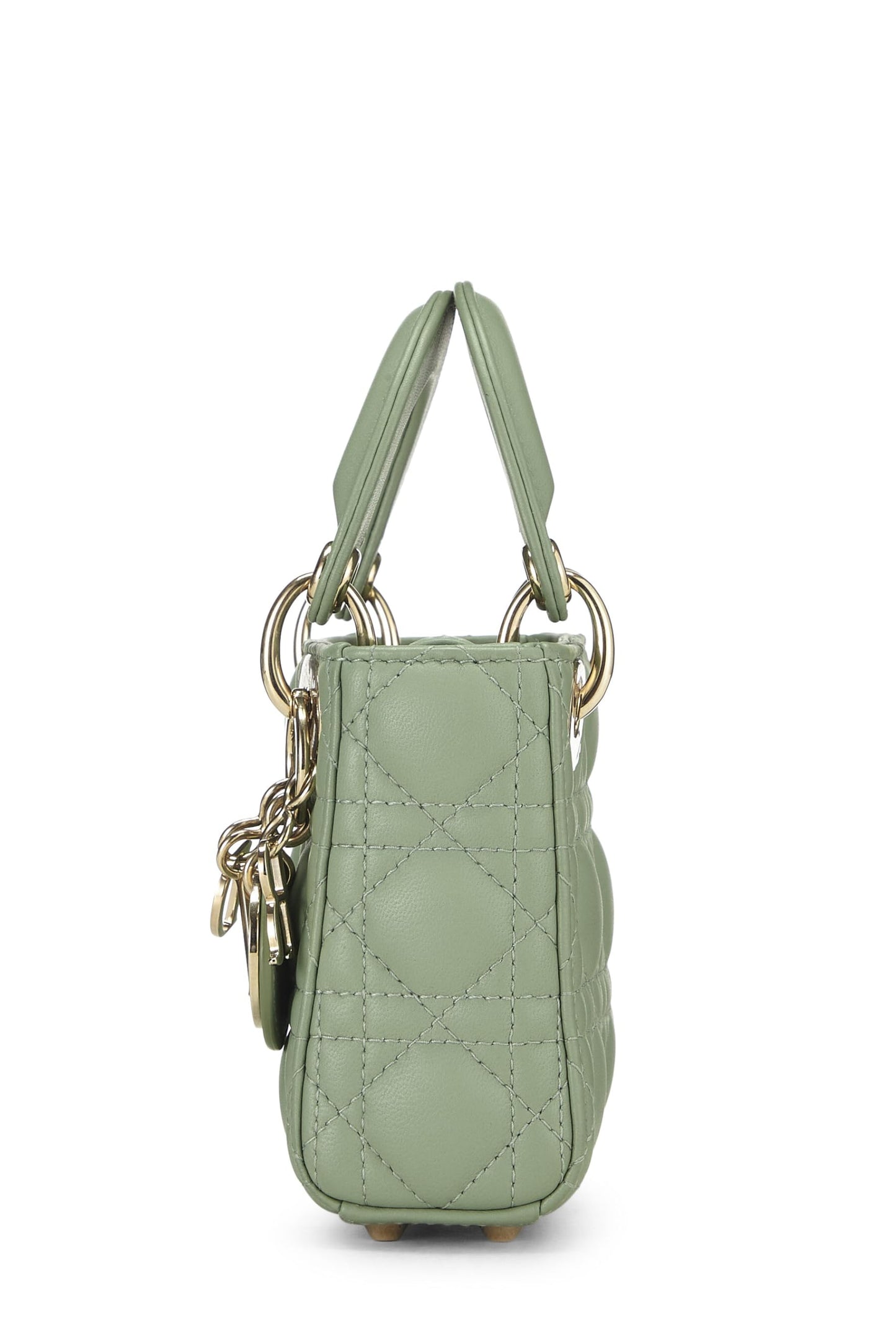 Dior, Pre-Loved Green Lambskin Leather Lady Dior Micro, Green