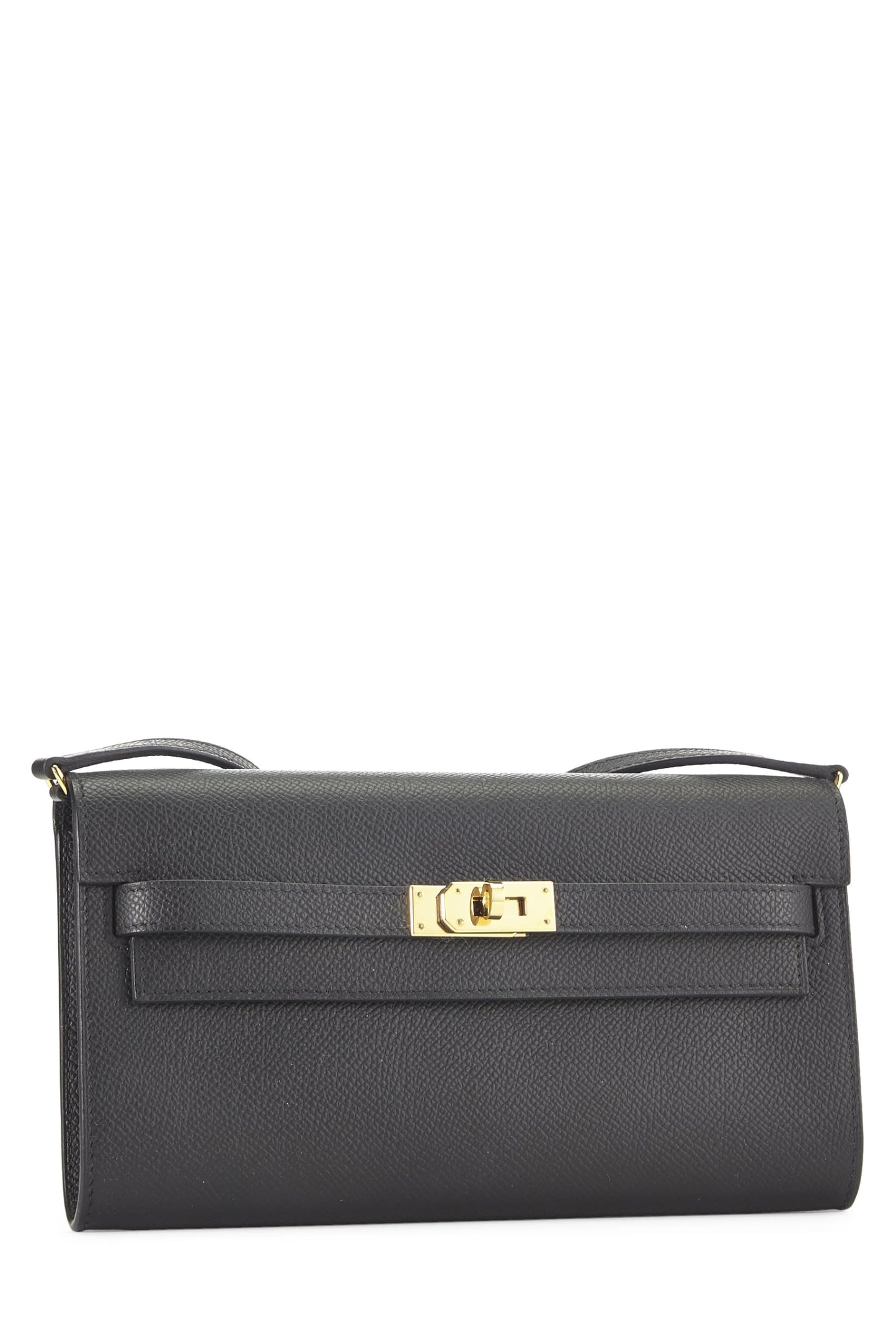 Portefeuille à bandoulière Kelly To-Go en cuir Epsom noir d'occasion Hermès, noir