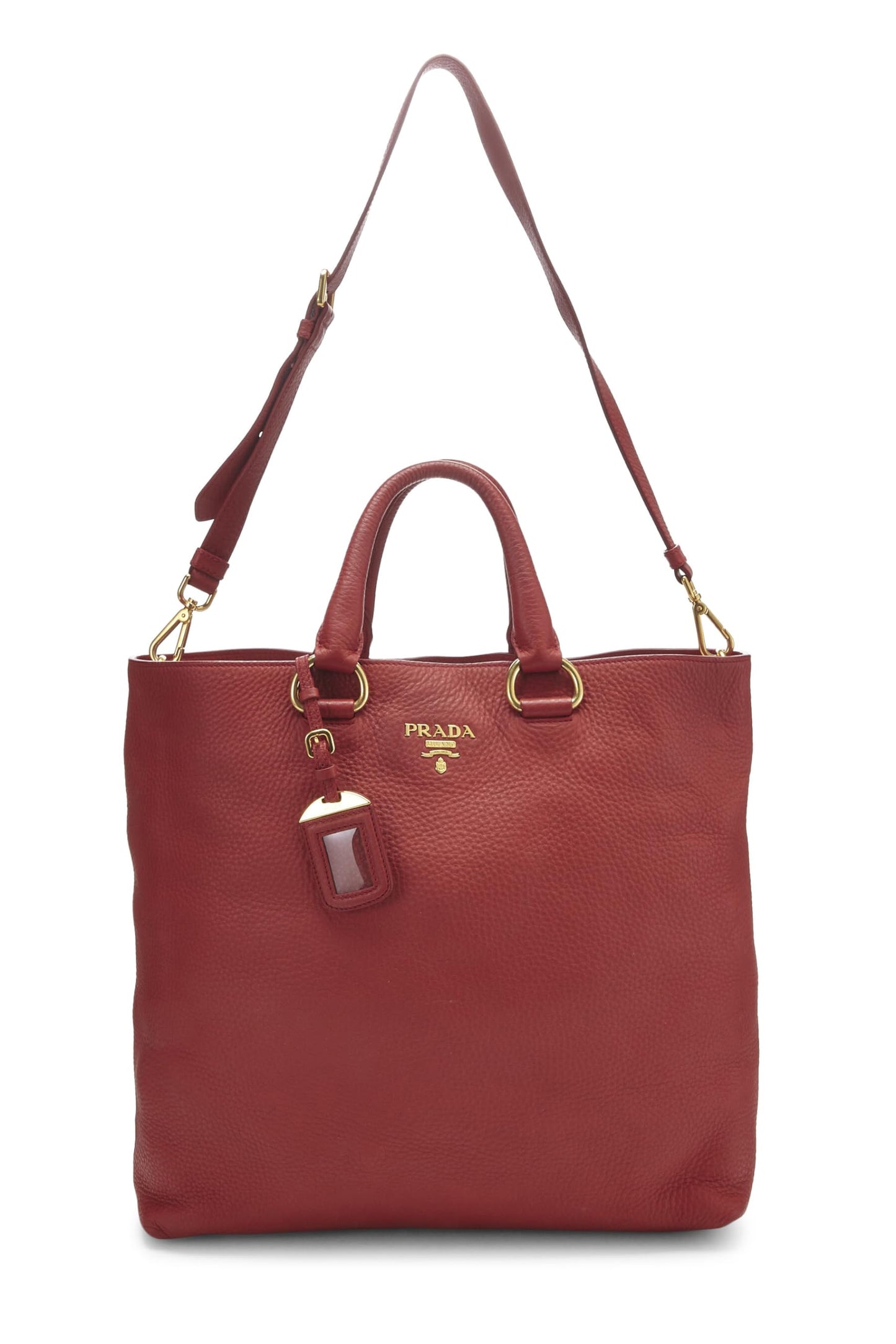 Prada, Pre-Loved Red Vitello Daino Convertible Shopping Tote Medium, Red