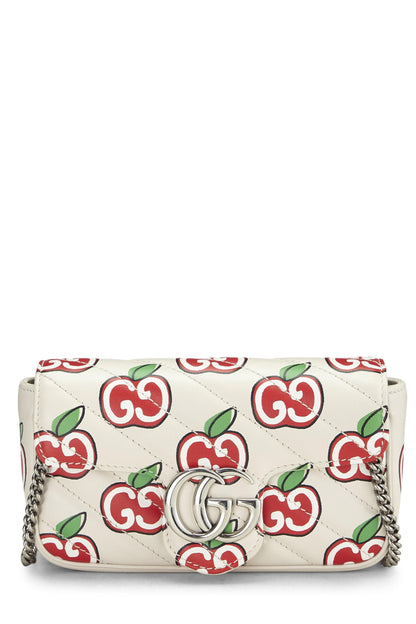 Gucci, Pre-Loved White & Multicolor Leather Valentine's Day Marmont Super Mini, White