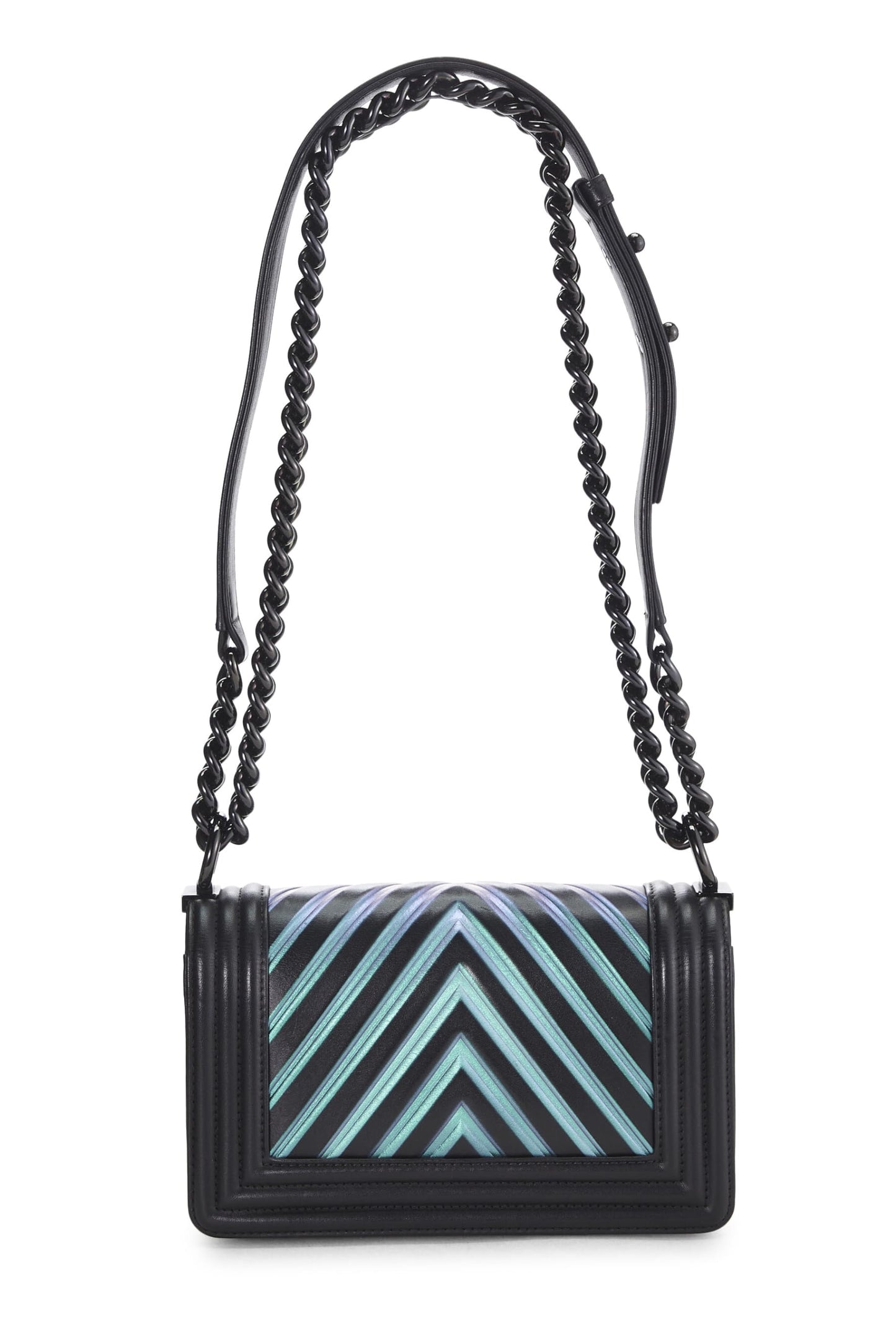 Chanel, Bolso pequeño para niño de piel de cordero con chevron negro Pre-Loved, Negro