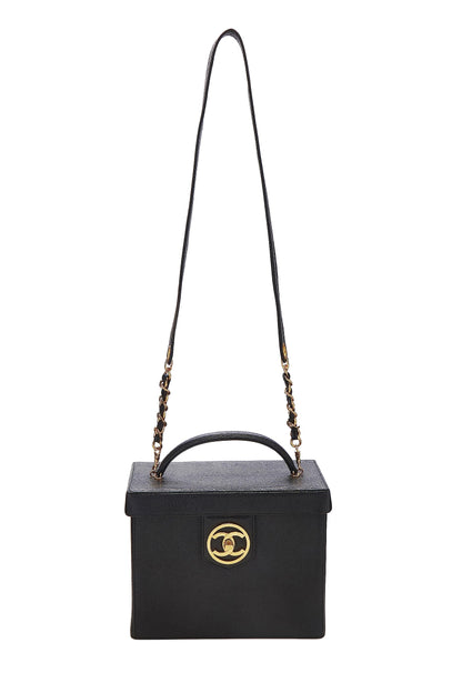 Chanel, trousse de toilette Black Caviar Circle 'CC' d'occasion, grande taille, noire