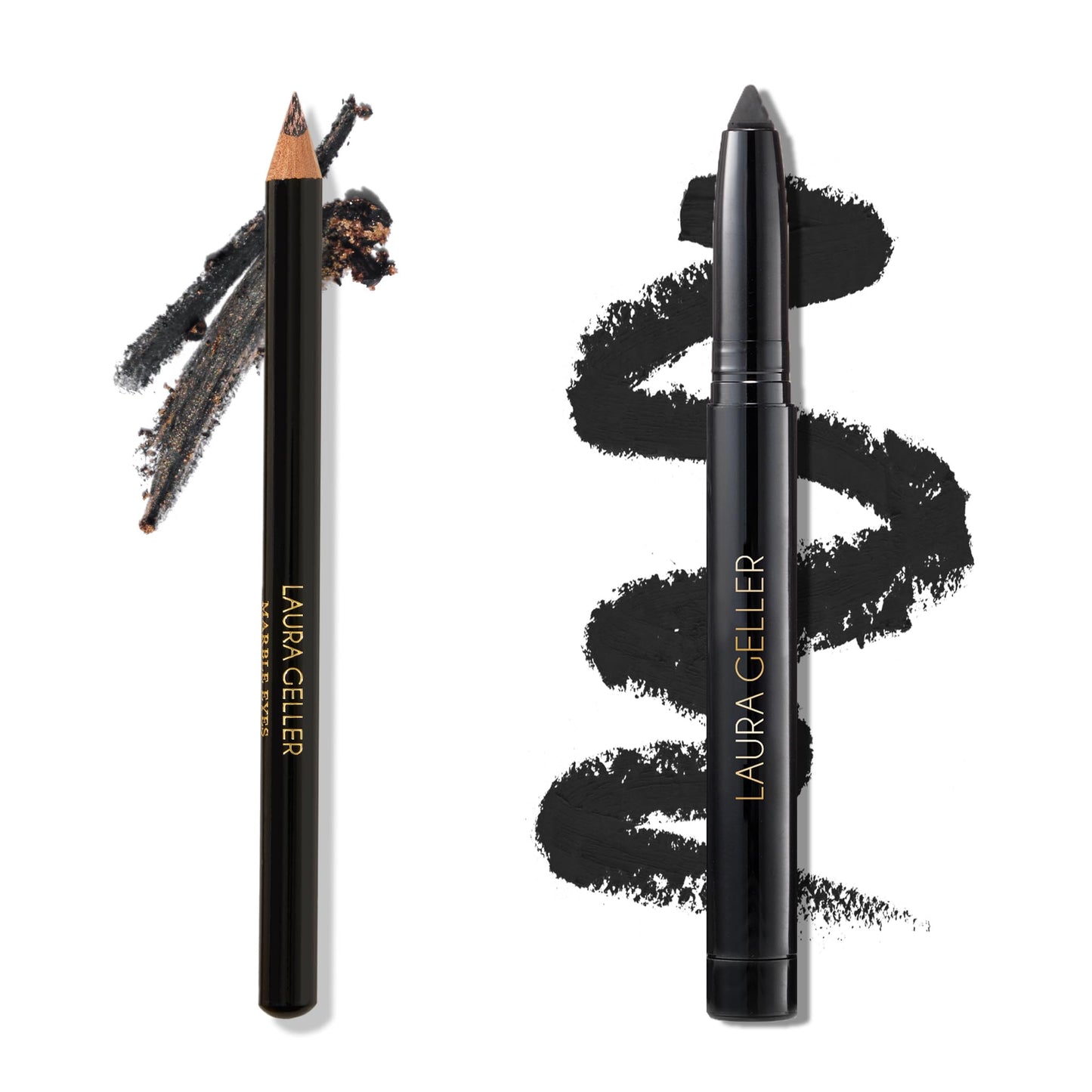 LAURA GELLER Marble Eyes Multidimensional Eyeliner Pencil, Black Diamonds + Kajal Longwear Kohl Eyeliner, Soft Black