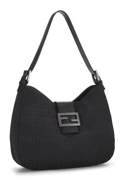 Fendi, Bolso de hombro de lona color calabacín negro Pre-Loved, Negro