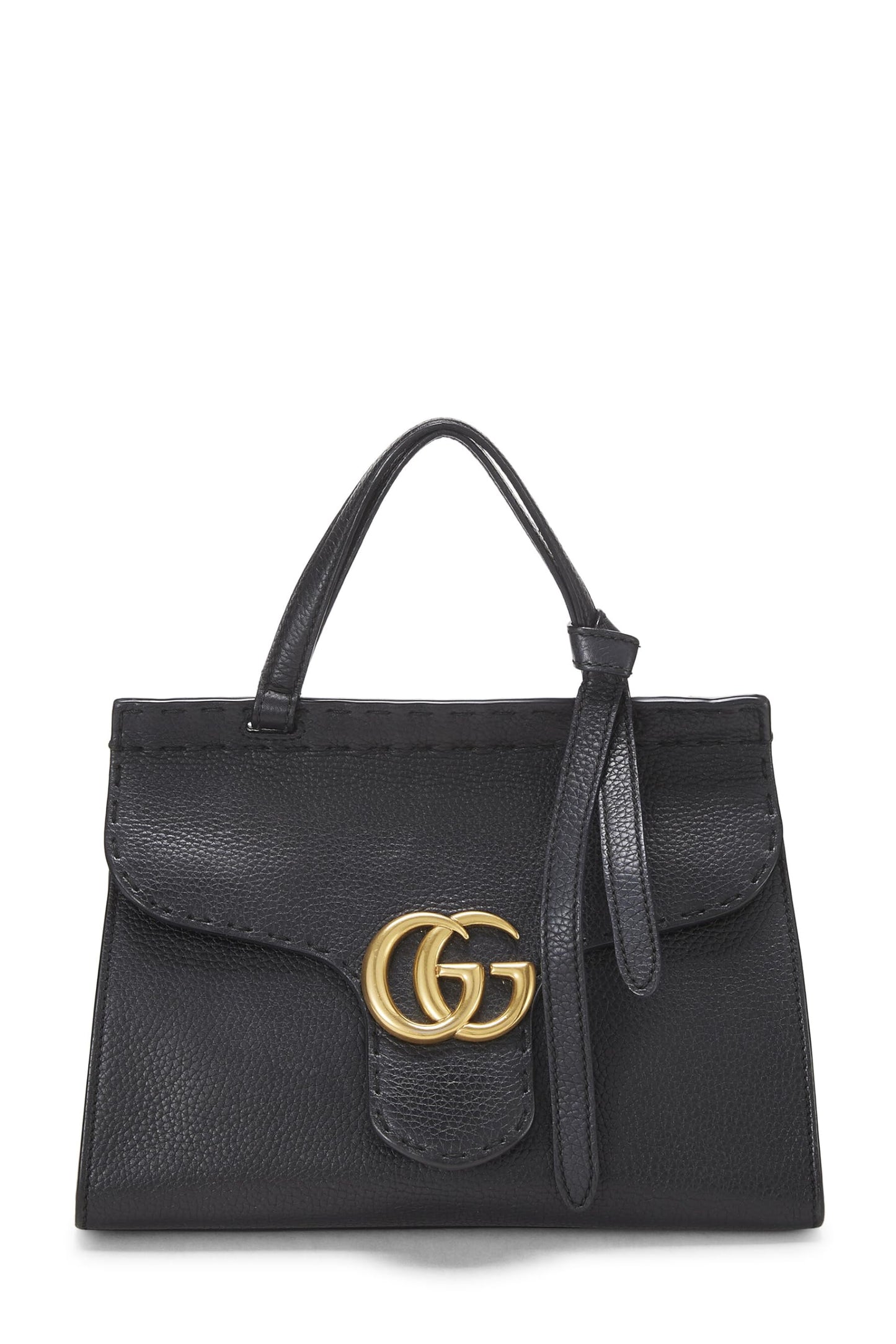 Gucci, Pre-Loved Black Leather GG Marmont Top Handle Bag Mini, Black