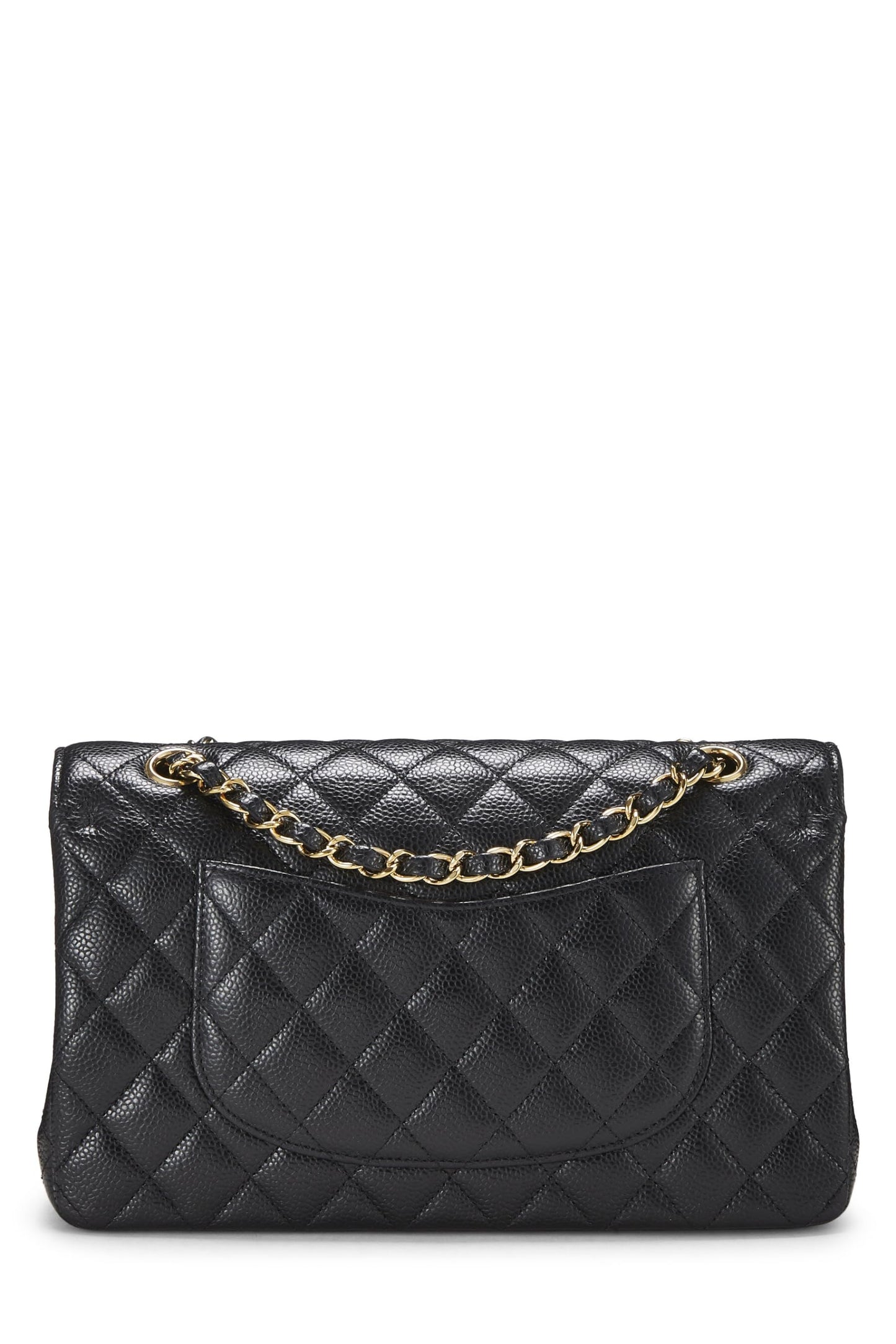 Chanel, sac à main matelassé noir à double rabat classique de taille moyenne, noir