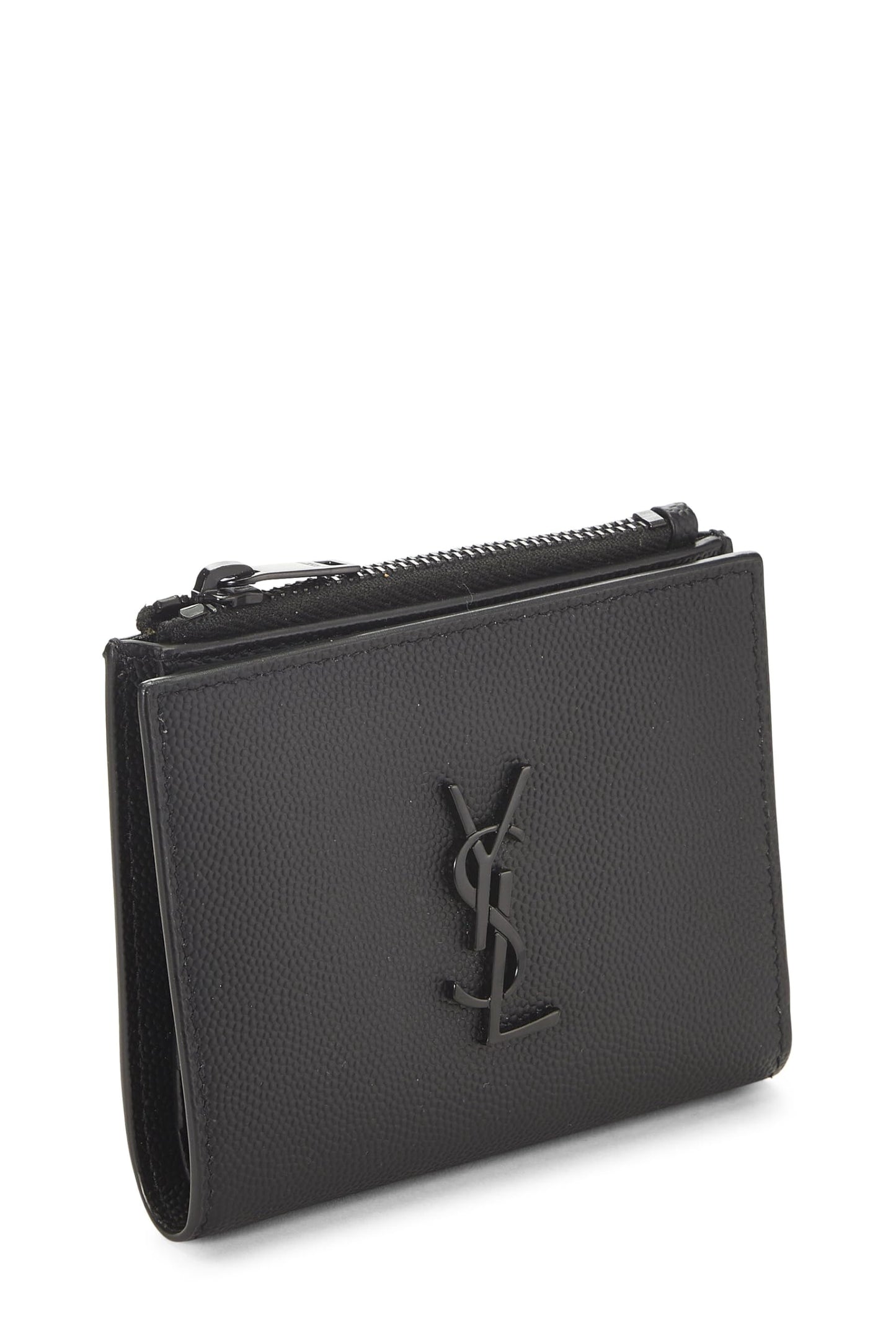 Yves Saint Laurent, Cartera plegable de piel granulada negra Pre-Loved, Negro