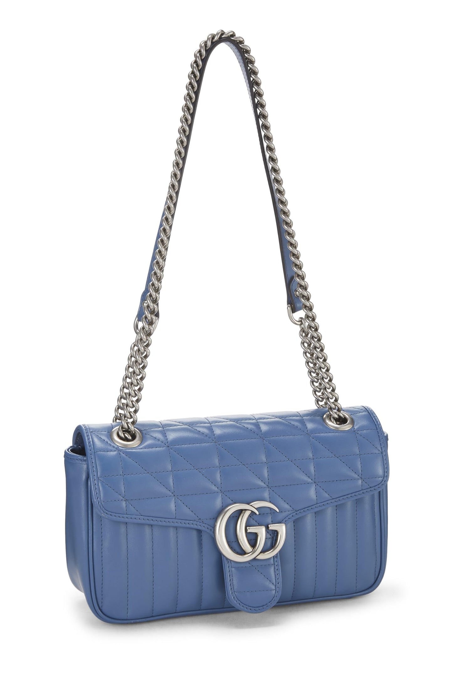 Gucci, sac à bandoulière Marmont Matelassé en cuir bleu d'occasion, bleu