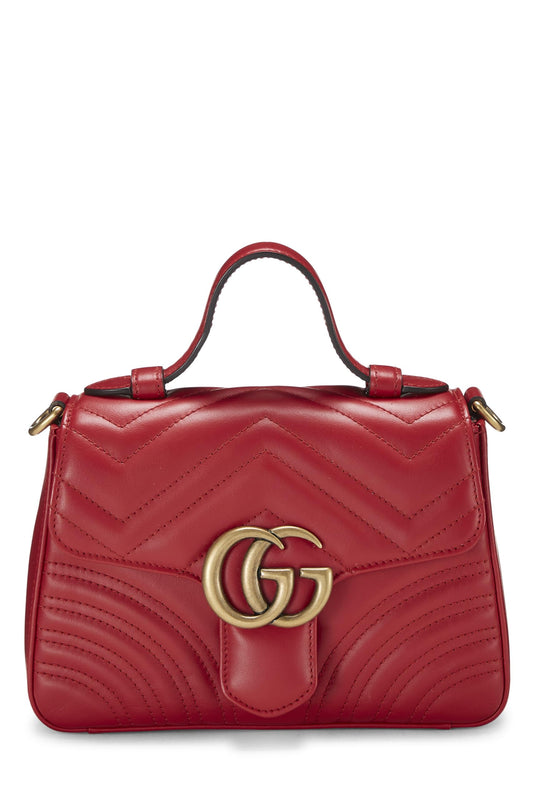 Gucci, Pre-Loved Red Leather GG Marmont Top Handle Bag Mini, Red