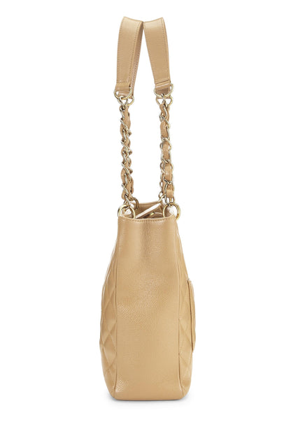 Chanel, Bolso shopping Petite de caviar acolchado beige Pre-Loved (PST), Beige