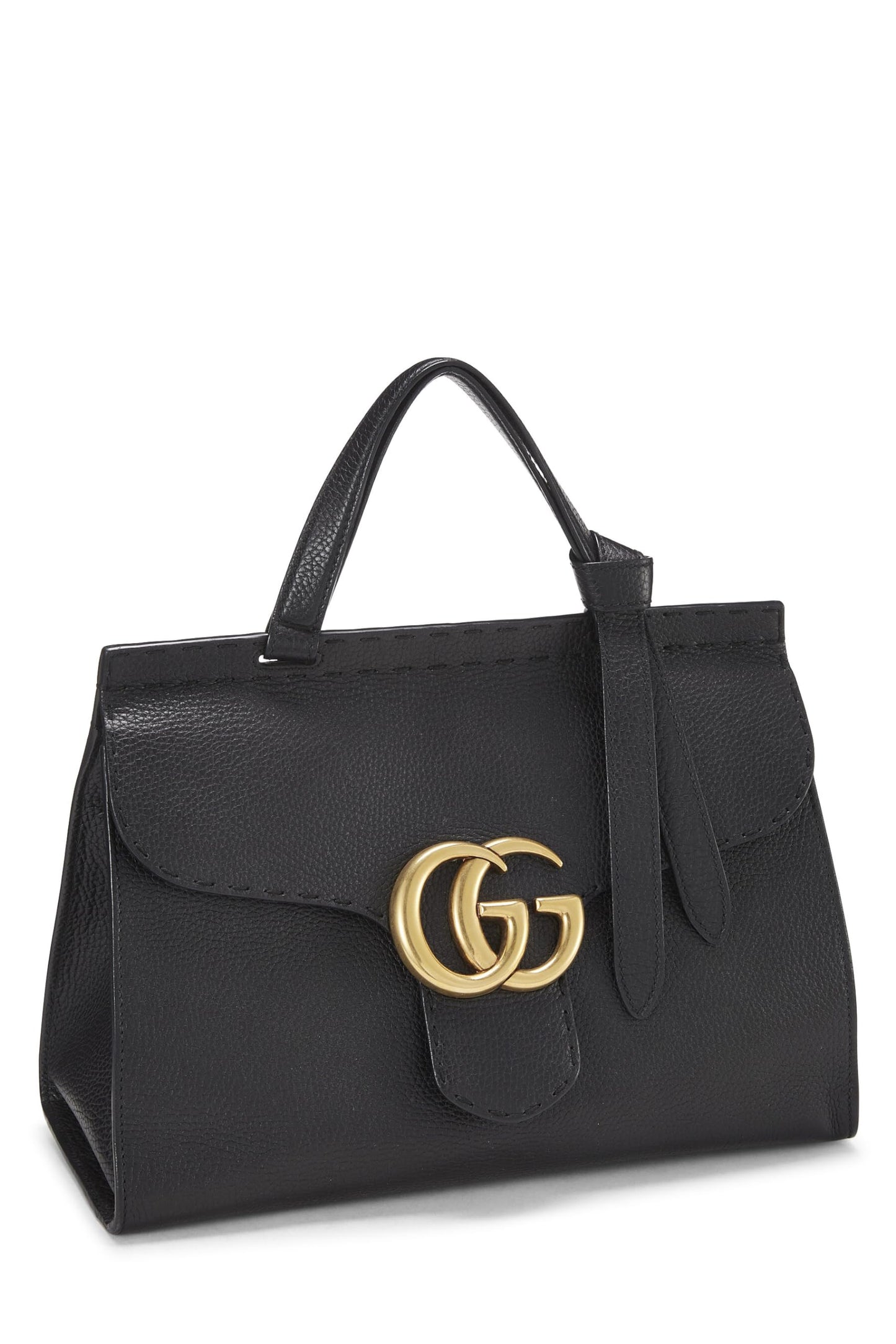 Gucci, Pre-Loved Black Leather GG Marmont Top Handle Flap Bag Small, Black