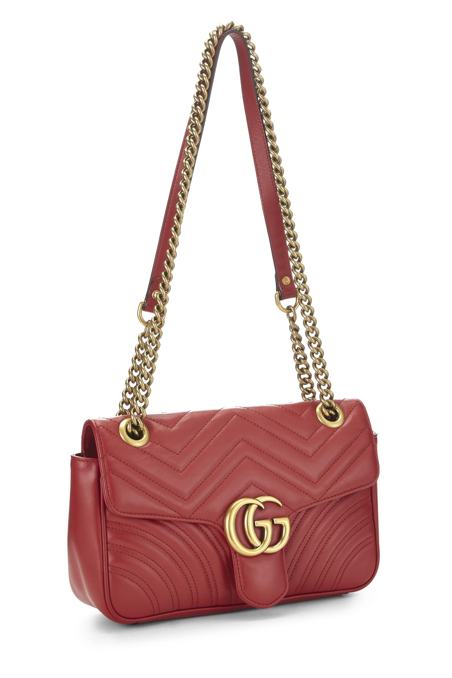 Gucci, Pre-Loved Red Leather GG Marmont Shoulder Bag Small, Red