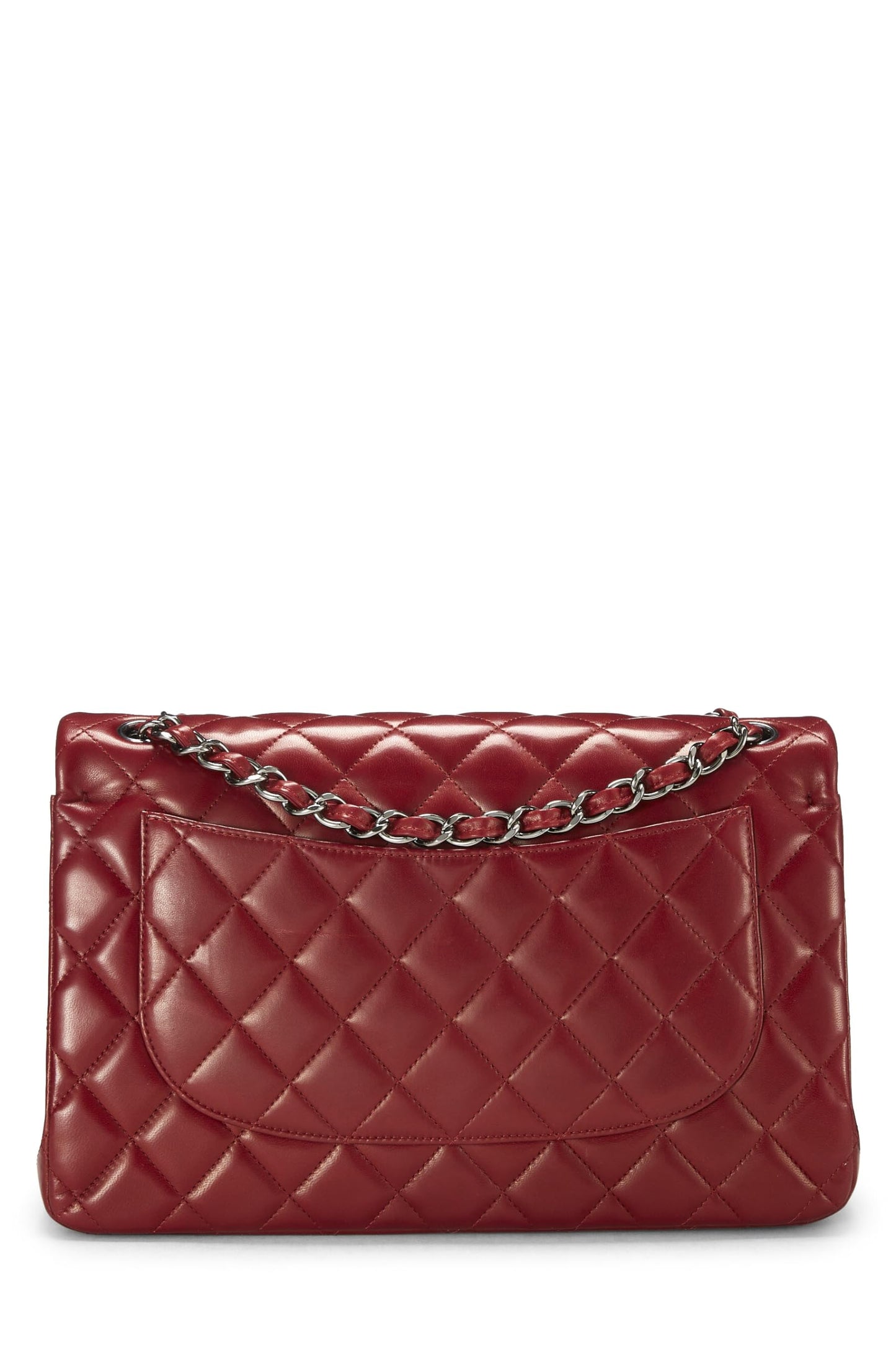 Chanel, Piel de cordero acolchada roja Pre-Loved New Classic Jumbo con doble solapa, Rojo