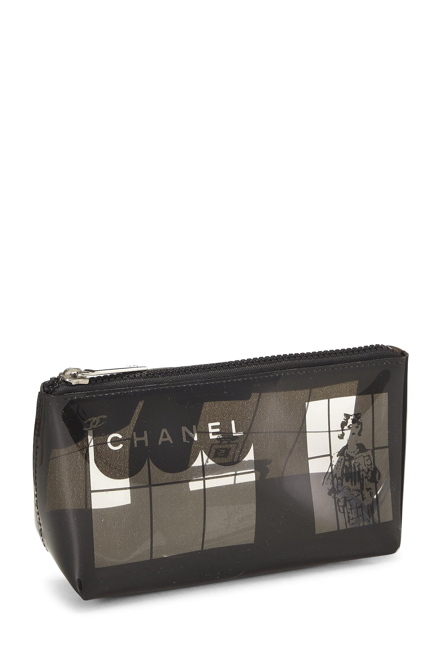 Chanel, Pochette Chanel Maison en vinyle transparent et noir d'occasion, noire