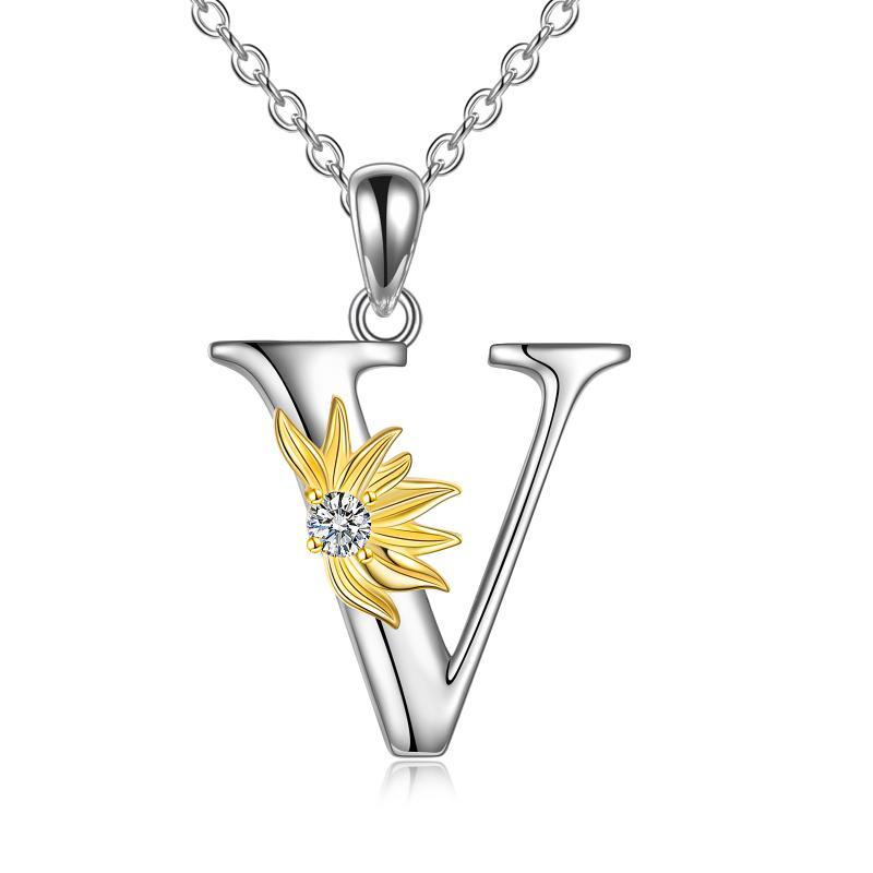 Collier avec pendentif lettre A en argent sterling avec initiale de l'alphabet tournesol