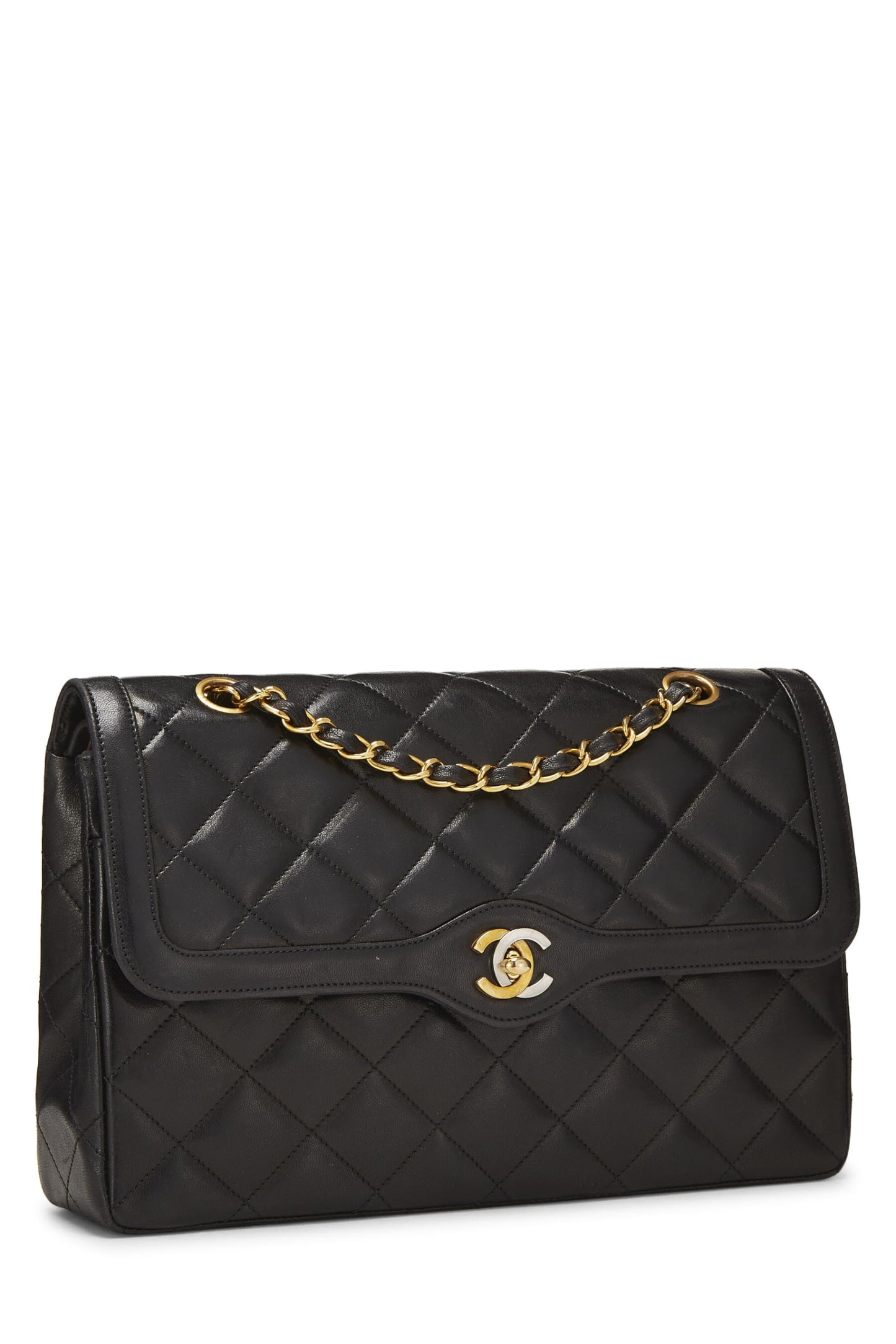 Chanel, Jumbo Double Flap en cuir d'agneau matelassé noir d'occasion, édition limitée Paris, noir