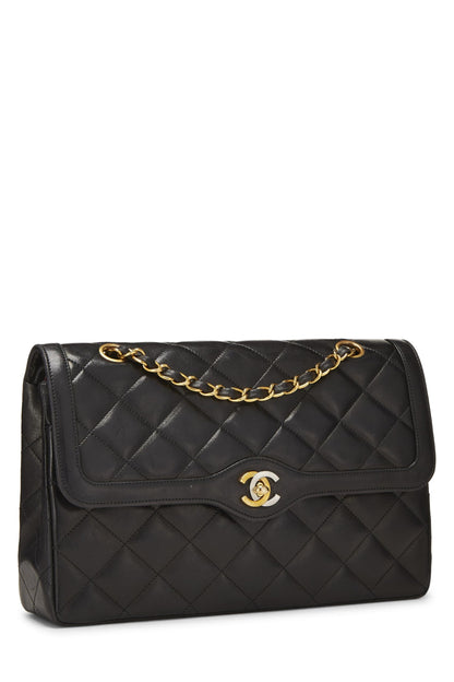 Chanel, Pre-Loved Black Quilted Lambskin Paris Limited Double Flap Jumbo, Black