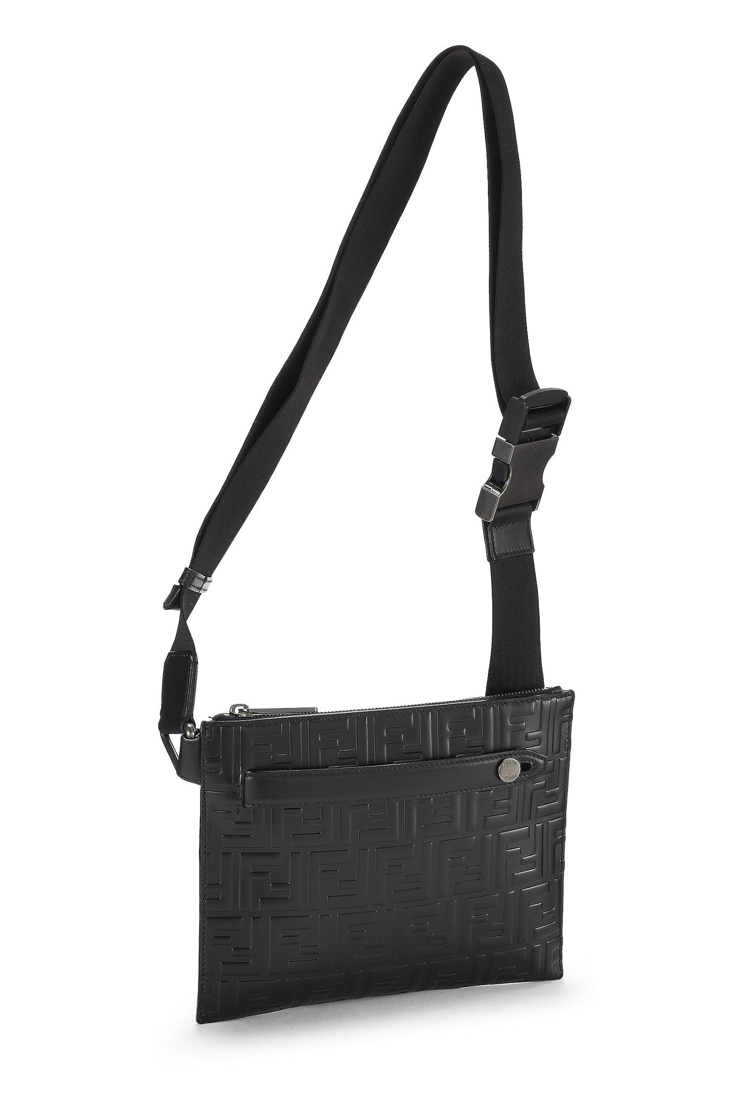 Fendi, Riñonera de cuero Zucca negra Pre-Loved, Negro