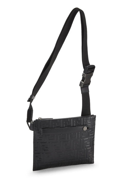 Fendi, Riñonera de cuero Zucca negra Pre-Loved, Negro