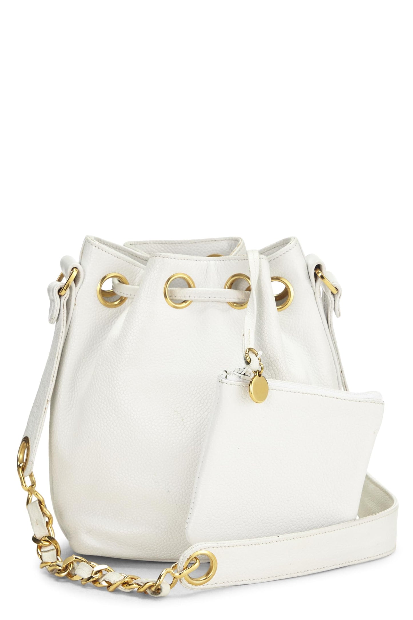 Chanel, Mini bolso bombonera de caviar blanco Pre-Loved, Blanco