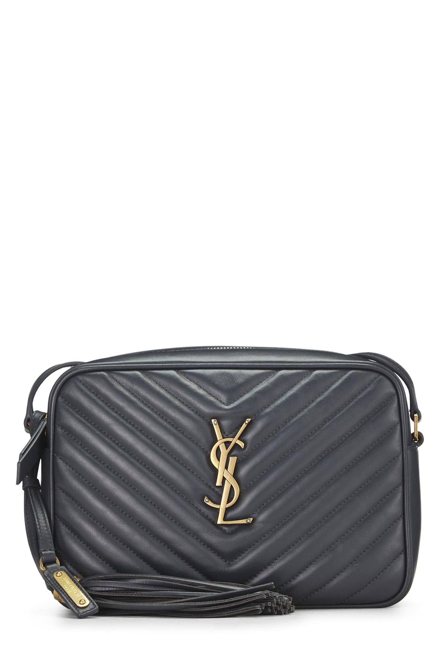 Yves Saint Laurent, sac photo Lou en cuir de veau matelassé gris d'occasion, gris