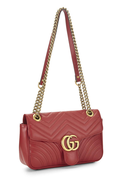 Gucci, Pre-Loved Red Leather GG Marmont Shoulder Bag Small, Red