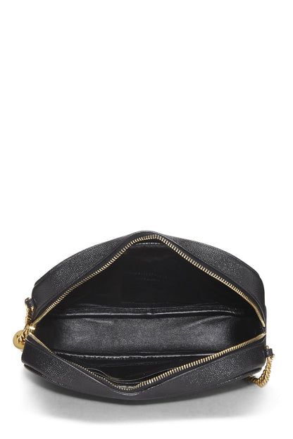 Yves Saint Laurent, Bolso mini para cámara Lou de cuero granulado en chevron negro Pre-Loved, Negro