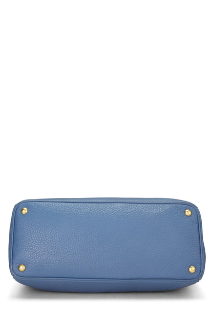 Prada, sac cabas convertible ouvert Vitello Daino bleu d'occasion, bleu