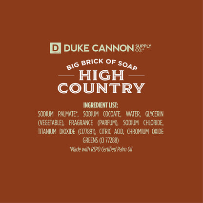 Duke Cannon Supply Co. Big Brick of Soap High Country - Savon extra large pour hommes aux parfums masculins, savon pour le corps, tous types de peau, 10 oz