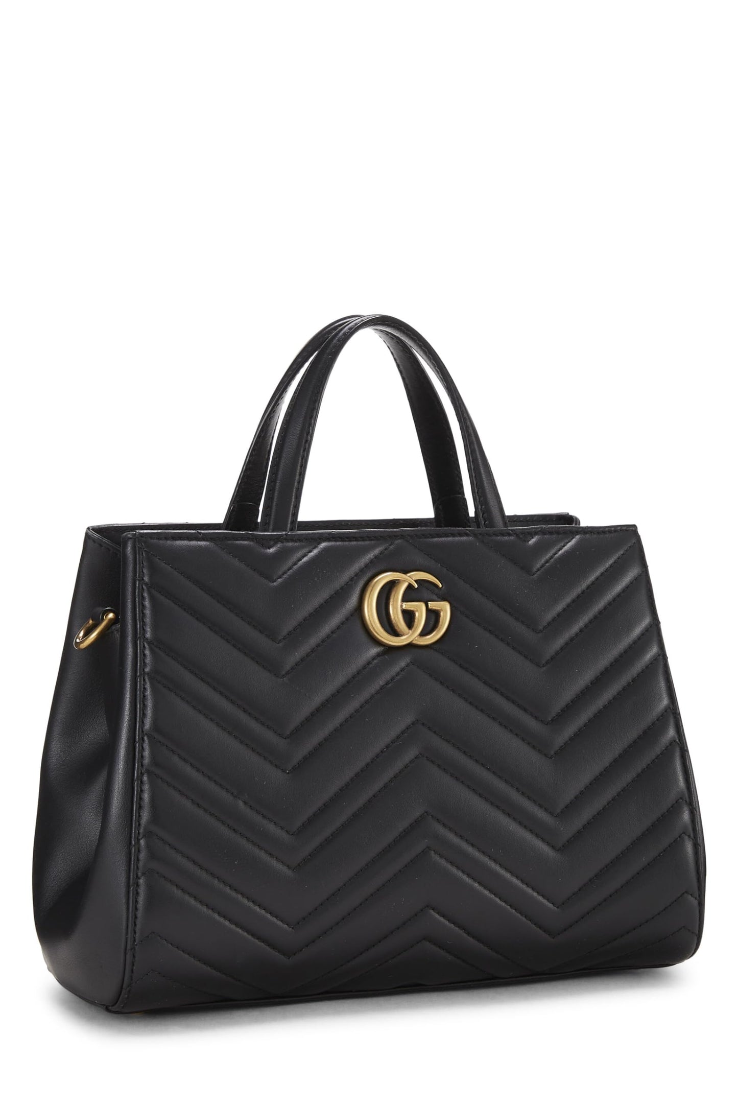 Gucci, Pre-Loved Black Leather GG Marmont Top Handle Bag Small, Black