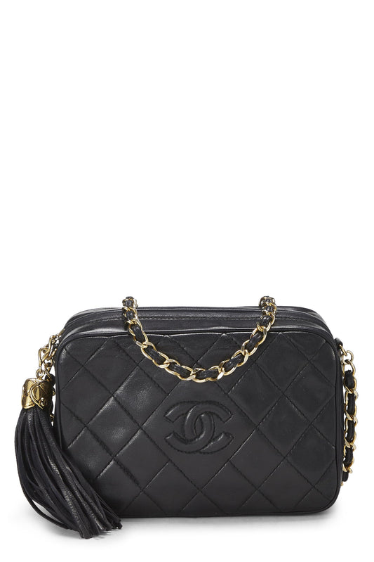 Chanel, Mini sac photo en cuir d'agneau noir Diamond CC d'occasion, noir