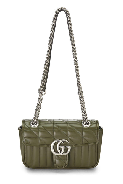 Gucci, Pre-Loved Green Leather GG Marmont Crossbody Bag, Green