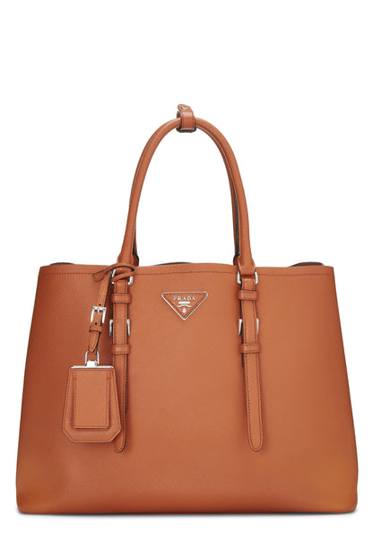 Prada, sac fourre-tout double cuir Saffiano orange d'occasion, orange