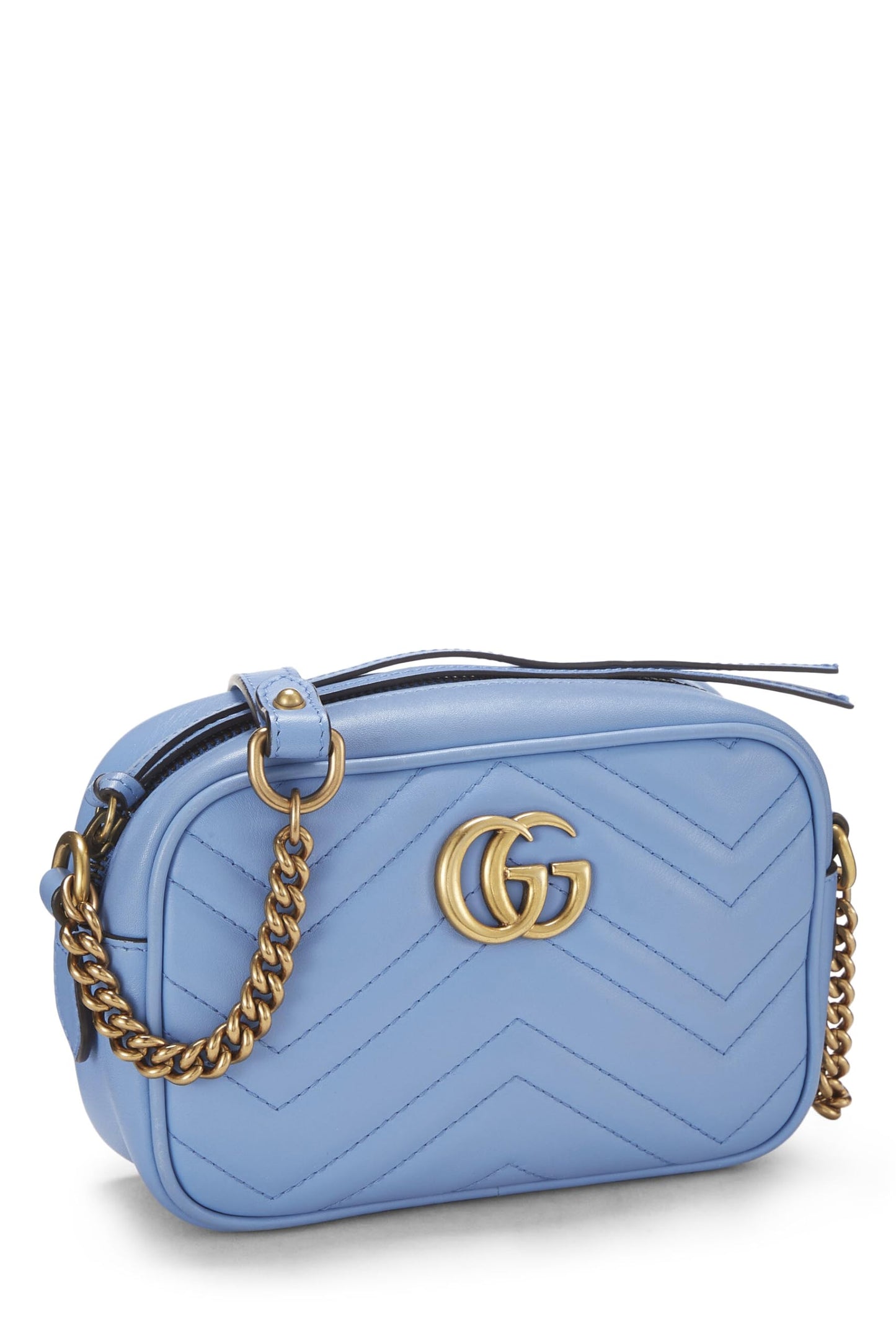 Gucci, Mini sac bandoulière GG Marmont en cuir bleu d'occasion, bleu