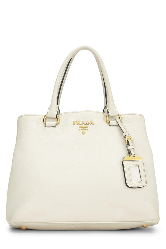 Prada, Asa superior convertible pequeña Vitello Daino Phenix blanca Pre-Loved, blanca