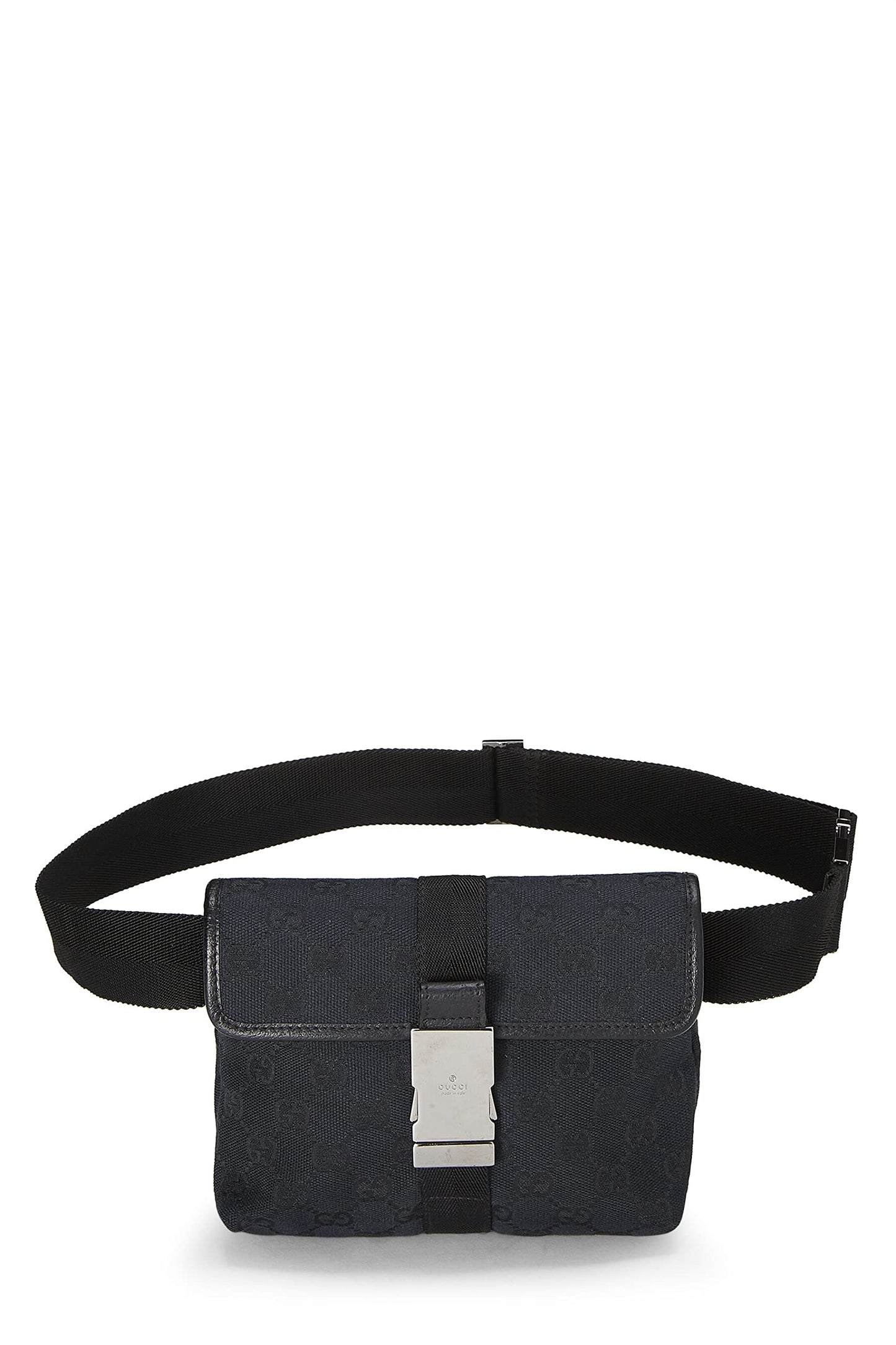 Gucci, sac ceinture à rabat en toile GG noir d'occasion, petit modèle, noir