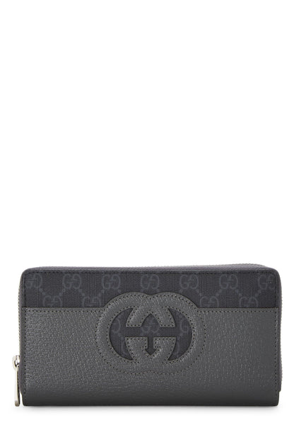 Gucci, Pre-Loved Grey Leather & Original GG Supreme Zip Around Wallet, Grey