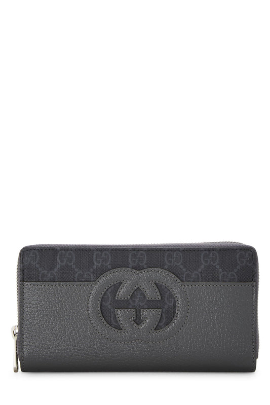 Gucci, portefeuille zippé en cuir gris d'occasion et original GG Supreme, gris