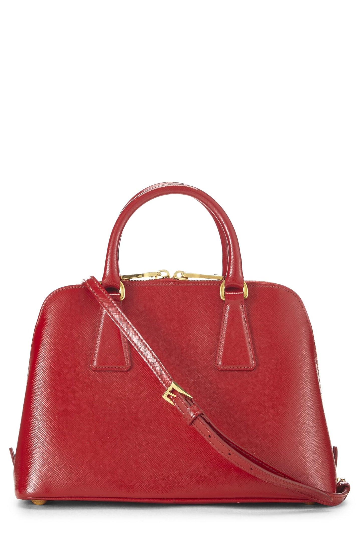 Prada, Pre-Loved Red Saffiano Vernice Promenade Pequeño, Rojo