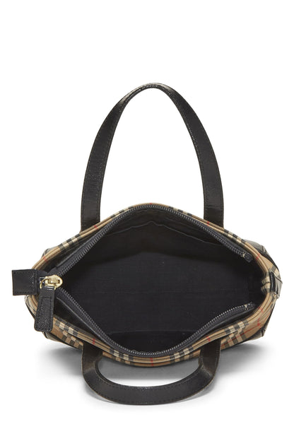 Burberry, Bolso pequeño de lona Haymarket negro Pre-Loved, Negro