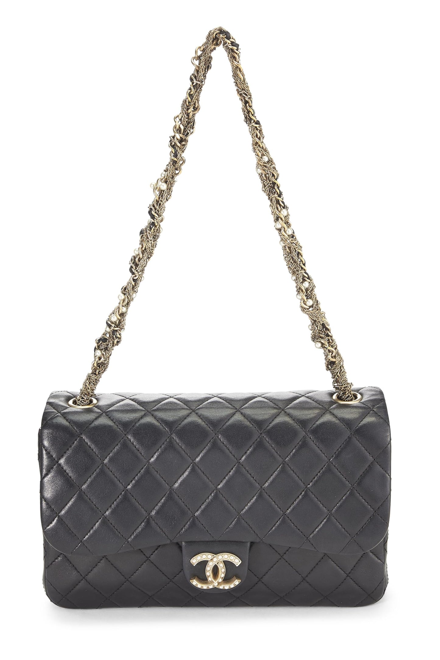 Chanel, sac à rabat Westminster Pearl en cuir d'agneau matelassé noir d'occasion, noir