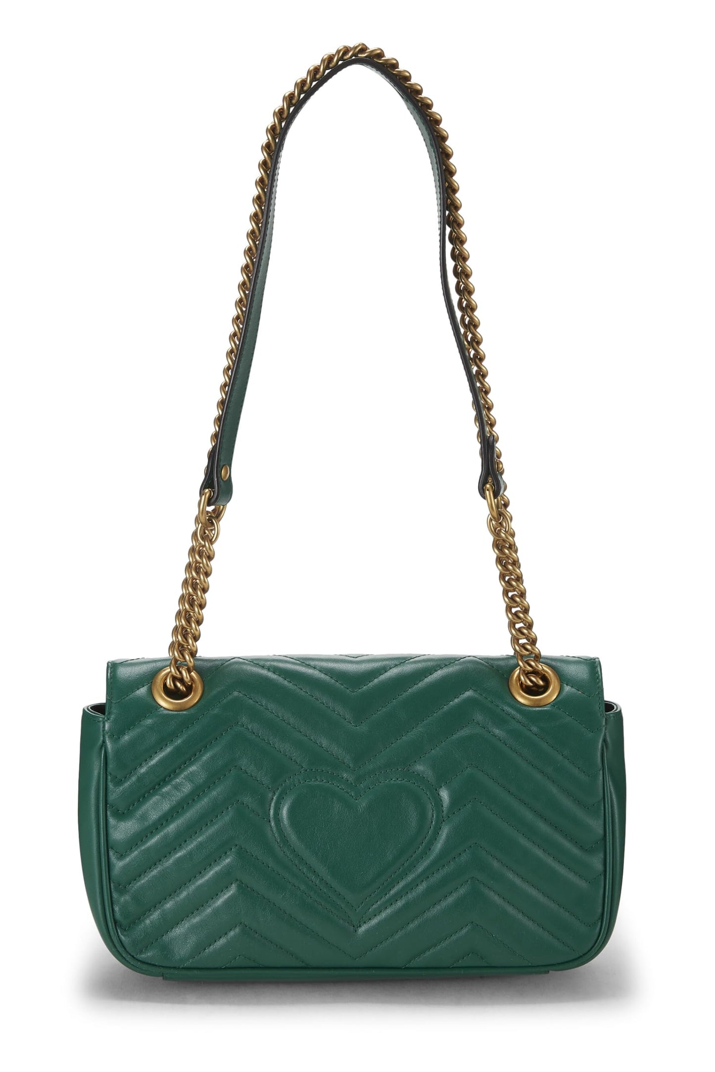 Gucci, Pre-Loved Green Leather GG Marmont Shoulder Bag Small, Green