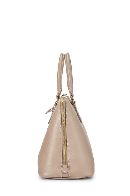 Prada, sac à main convertible en cuir Saffiano beige d'occasion, petit modèle, beige