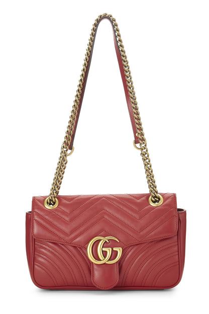 Gucci, Pre-Loved Red Leather GG Marmont Shoulder Bag Small, Red