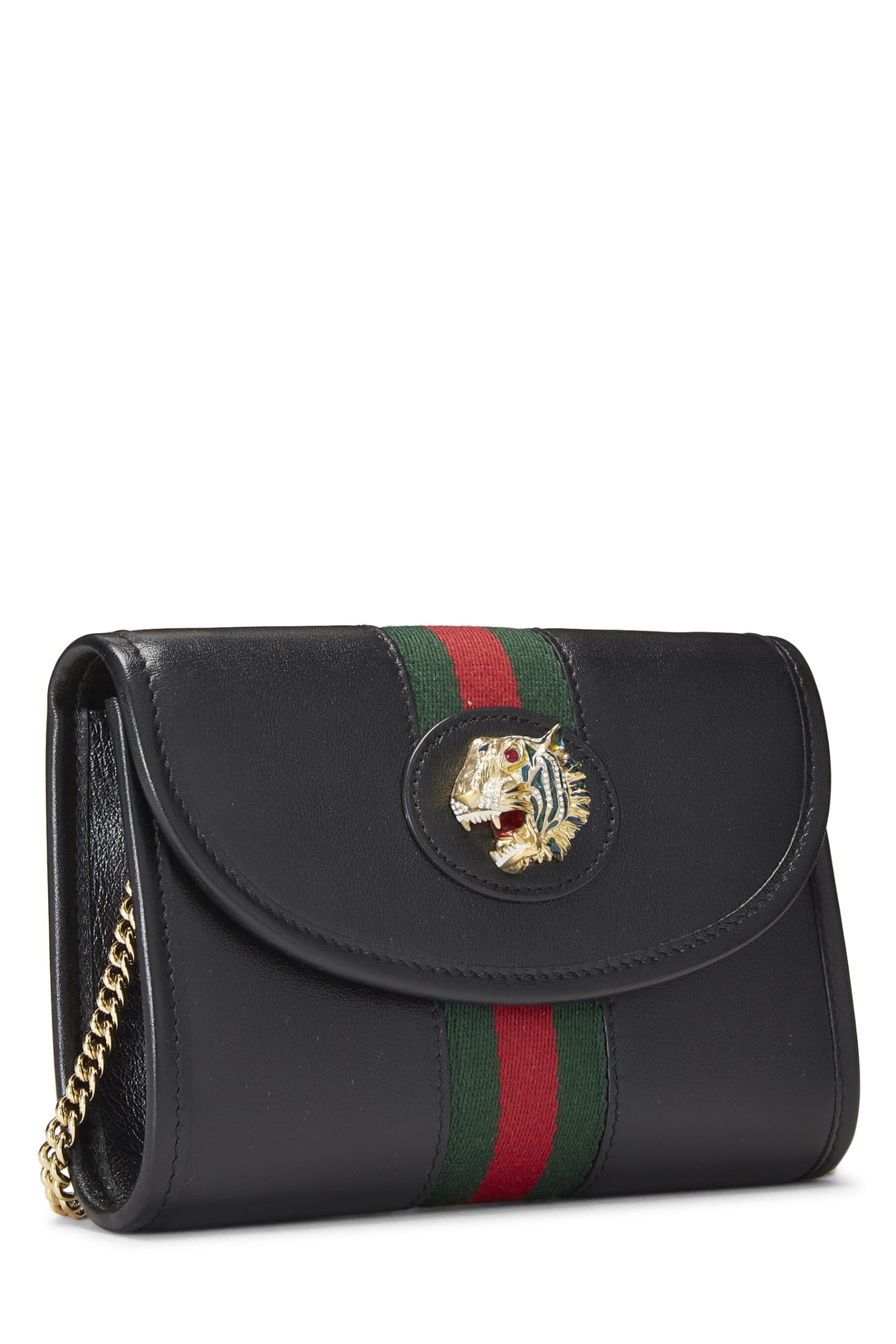 Gucci, Pre-Loved Black Leather Web Rajah Shoulder Bag Mini, Black