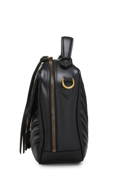 Gucci, Bolso de hombro pequeño GG Marmont con asa superior de cuero negro Pre-Loved, Negro