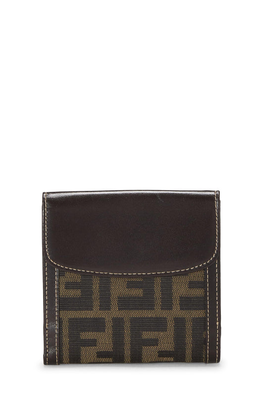 Fendi, portefeuille compact en toile marron Zucca d'occasion, marron