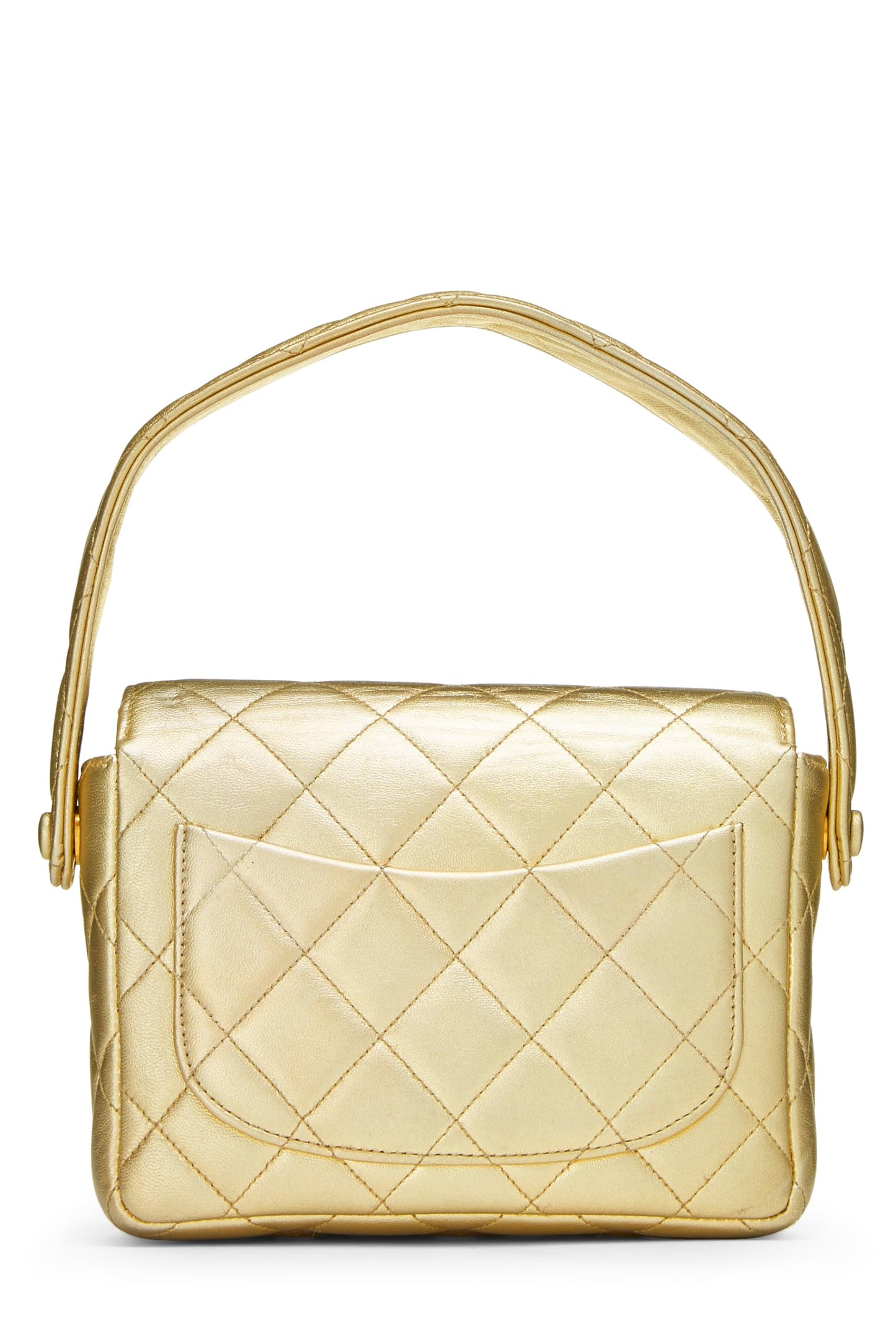 Chanel, Mini sac à main en cuir d'agneau matelassé doré d'occasion, doré