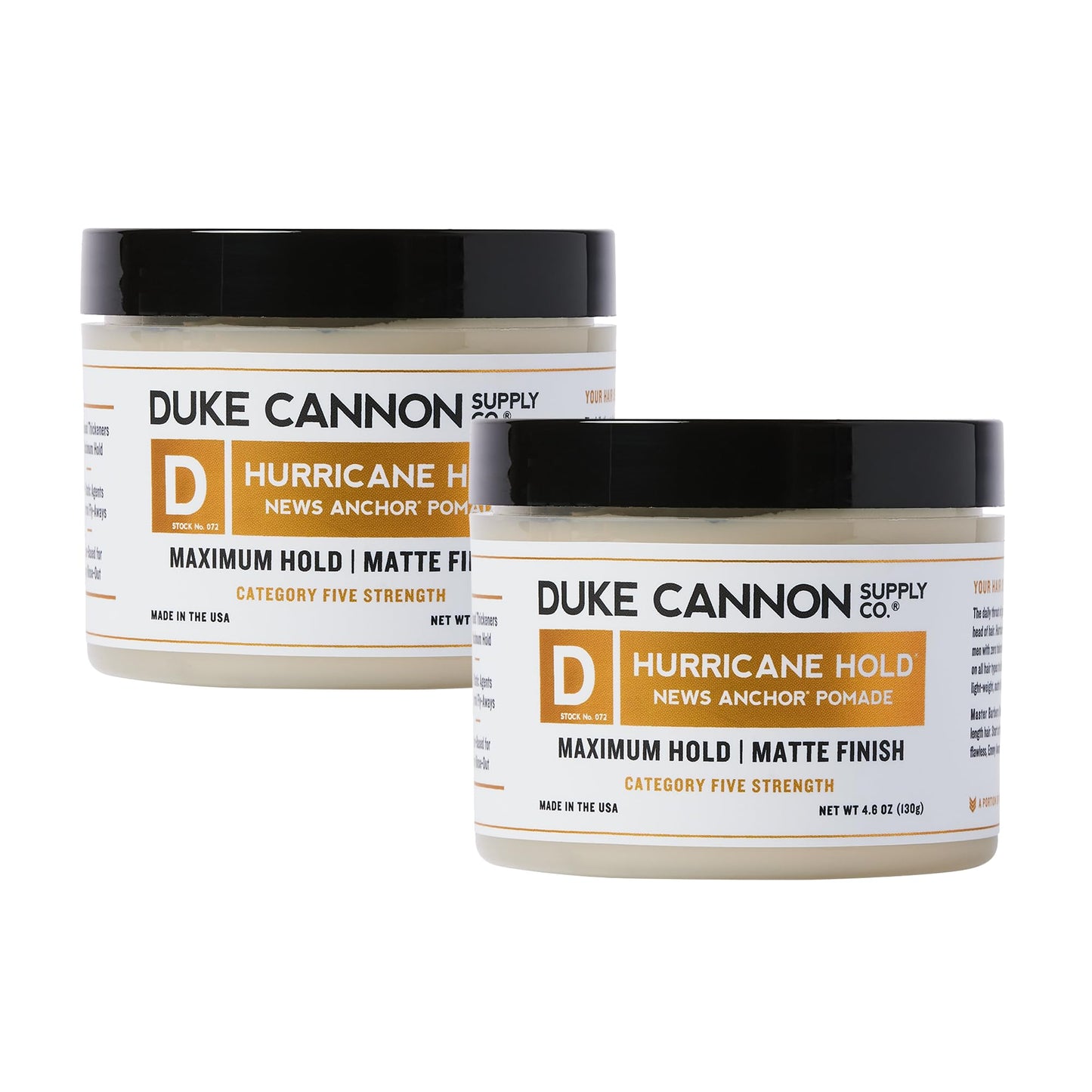 Duke Cannon Supply Co. News Anchor Hurricane Hold Pomade, tenue maximale - finition mate 4,6 oz (paquet de 2)